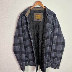 Venado  Jacket Mens XL Gray Black Plaid Quilt Lined Thick Flannel Shacket